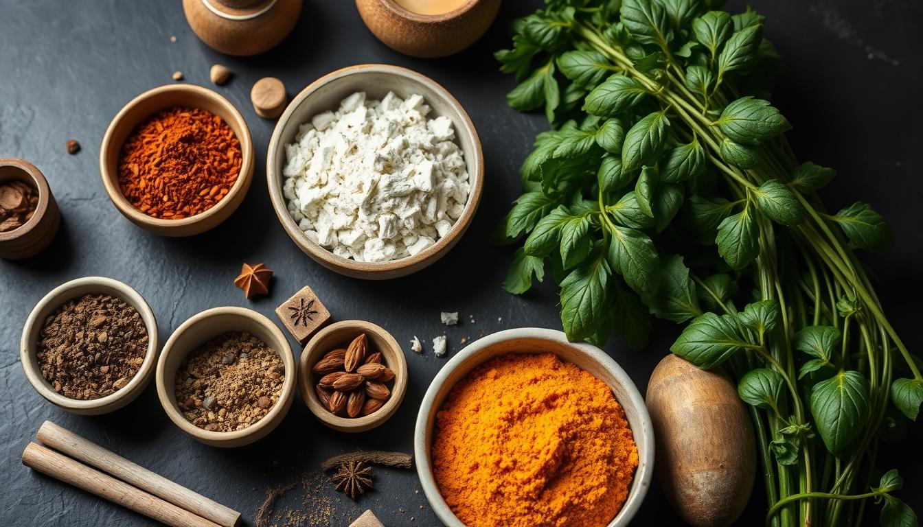 Measured baking ingredients prepared on a counter